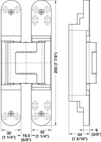 Hafele 924.19.274 Concealed Hinge, TECTUS TE 540 3D,3D adjustable, size 200 mm, bronze finish light