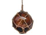 Handcrafted Model Ships 12 Amber Glass - Old Amber Japanese Glass Ball Fishing Float With Brown Netting Decoration 12