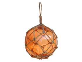 Handcrafted Model Ships 12 Orange Glass - Old Orange Japanese Glass Ball Fishing Float With Brown Netting Decoration 12"