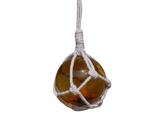 Handcrafted Model Ships 2 Amber Glass - NEW Amber Japanese Glass Ball Fishing Float With White Netting Decoration 2