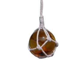 Handcrafted Model Ships 2 Amber Glass - NEW Amber Japanese Glass Ball Fishing Float With White Netting Decoration 2"