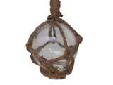 Handcrafted Model Ships 2 Clear Glass - Old Clear Japanese Glass Ball Fishing Float With Brown Netting Decoration 2