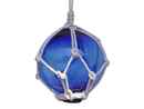 Handcrafted Model Ships 3 Blue Glass - NEW Blue Japanese Glass Ball Fishing Float With White Netting Decoration 3