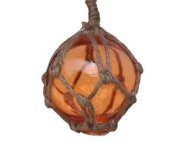 Handcrafted Model Ships 3 Orange Glass - Old Orange Japanese Glass Ball Fishing Float With Brown Netting Decoration 3"