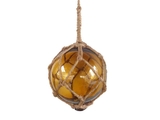 Handcrafted Model Ships 4 Amber Glass - Old Amber Japanese Glass Ball Fishing Float With Brown Netting Decoration 4