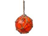 Handcrafted Model Ships 4 Orange Glass - Old Orange Japanese Glass Ball Fishing Float With Brown Netting Decoration 4