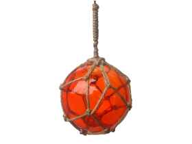 Handcrafted Model Ships 4 Orange Glass - Old Orange Japanese Glass Ball Fishing Float With Brown Netting Decoration 4"