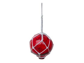 Handcrafted Model Ships 4-Red-Glass-New-X Red Japanese Glass Ball With White Netting Christmas Ornament 4&quot;