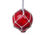 Handcrafted Model Ships 4 Red Glass - NEW Red Japanese Glass Ball Fishing Float With White Netting Decoration 4