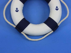 Handcrafted Model Ships 6-Blue-New-Anchor-Lifering-X Classic White Decorative Anchor Lifering With Blue Bands Christmas Ornament 6"