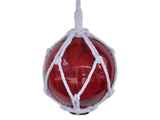 Handcrafted Model Ships 6 Red Glass - NEW Red Japanese Glass Ball Fishing Float With White Netting Decoration 6