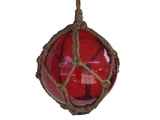Handcrafted Model Ships 6 Red Glass - Old Red Japanese Glass Ball Fishing Float With Brown Netting Decoration 6