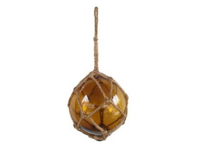 Handcrafted Model Ships Amber-Glass-4-Old-X Amber Japanese Glass Ball Fishing Float Decoration Christmas Ornament 4"