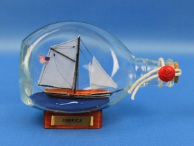 Handcrafted Model Ships America-Bottle America Sailboat in a Glass Bottle 7"