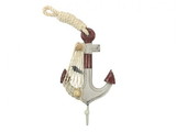 Handcrafted Model Ships Anchor-302-H Wooden Rustic Decorative Red and White Anchor with Hook 7"