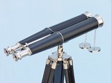 Handcrafted Model Ships BI-0311-CH-L Floor Standing Admiral's Chrome/Leather Binoculars on stand 62