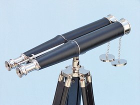 Handcrafted Model Ships BI-0311-CH-L Floor Standing Admiral's Chrome/Leather Binoculars on stand 62"