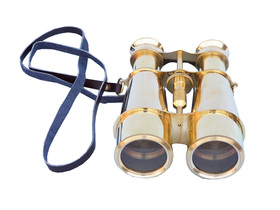 Handcrafted Model Ships BI-0315 Captain's Solid Brass Binoculars with Leather Case 6"