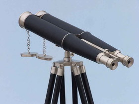 Handcrafted Model Ships Bl-0311-BNL Floor Standing Admiral's Brushed Nickel with Leather Binoculars 62"