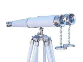 Handcrafted Model Ships Bl-0311-BNWL Hampton Collection Floor Standing Brushed Nickel with White Leather Binoculars 62"