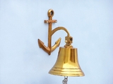 Handcrafted Model Ships BL-2018-2-BR Brass Plated Hanging Anchor Bell 10"