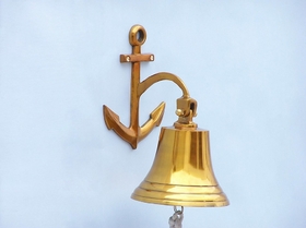Handcrafted Model Ships BL-2018-2-BR Brass Plated Hanging Anchor Bell 10&quot;