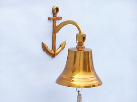 Handcrafted Model Ships BL-2018-3-BR Brass Plated Hanging Anchor Bell 12&quot;