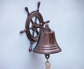 Handcrafted Model Ships BL-2026-1-AC Antique Copper Hanging Ship Wheel Bell 7"
