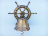 Handcrafted Model Ships Bl-2026-1-AN Antique Brass Hanging Ship Wheel Bell 7