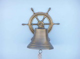 Handcrafted Model Ships Bl-2026-2-AN Antique Brass Hanging Ship Wheel Bell 8