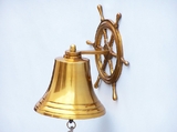 Handcrafted Model Ships BL-2026-2-BR Brass Plated Hanging Ship Wheel Bell 8