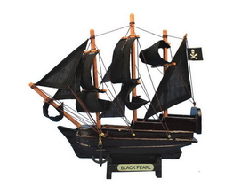 Handcrafted Model Ships Black-Pearl-7-Xmas Wooden Black Pearl Pirates of the Caribbean Model Pirate Ship Christmas Ornament 7"
