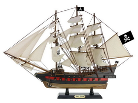 Handcrafted Model Ships Black-Prince-26-White-Sails Wooden Ben Franklin's Black Prince White Sails Limited Model Pirate Ship 26"