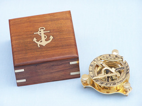Handcrafted Model Ships CO-0563 Solid Brass Captain's Triangle Sundial Compass w/ Rosewood Box 3"
