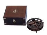 Handcrafted Model Ships CO-0564-AC Antique Copper Round Sundial Compass with Rosewood Box 6"