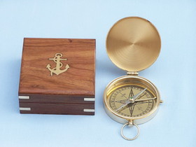 Handcrafted Model Ships CO-0589 Solid Brass Gentlemen's Compass w/ Rosewood Box 4"
