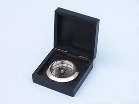 Handcrafted Model Ships CO-0609A-CH Chrome Captain's Desk Compass w/ Black Rosewood Box 4"