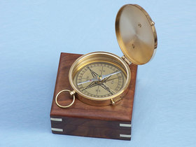 Handcrafted Model Ships CO-0625 Solid Brass Admiral's Sundial Compass w/ Rosewood Box 4"