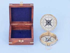Handcrafted Model Ships CO-0633 Solid Brass Emerson Poem Compass 4" w/ Rosewood Box