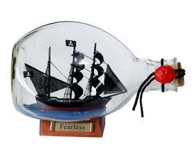 Handcrafted Model Ships Fearless-Bottle-7 Fearless Pirate Ship in a Glass Bottle 7"