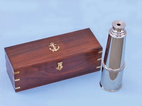 Handcrafted Model Ships FT-0212N Deluxe Class Chrome Admiral's Spyglass Telescope 27" w/ Rosewood Box
