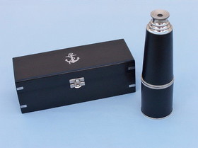 Handcrafted Model Ships FT-0212-CH-L Deluxe Class Admiral's Chrome - Leather Spyglass Telescope 27" with Black Rosewood Box