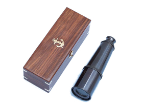 Handcrafted Model Ships FT-0215-Black Deluxe Class Oil Rubbed Bronze Antique Admiral's Spyglass Telescope 27" with Rosewood Box