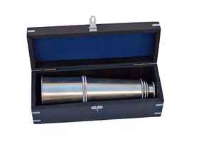 Handcrafted Model Ships FT-0215-BN Deluxe Class Brushed Nickel Admirals Spyglass Telescope 27" with Rosewood Box