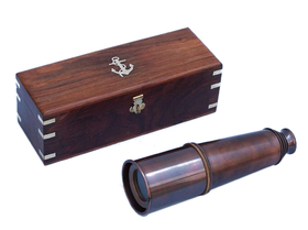Handcrafted Model Ships FT-0215AC Deluxe Class Admiral's Antique Copper Spyglass Telescope 27" with Rosewood Box