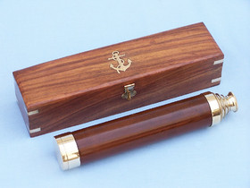 Handcrafted Model Ships FT-0217A Deluxe Class Solid Brass - Wood Admiral's Spyglass Telescope 25" w/ Rosewood Box