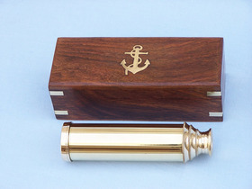 Handcrafted Model Ships FT-0224 Deluxe Class Solid Brass Captain's Spyglass Telescope 15&quot; w/ Rosewood Box