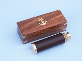 Handcrafted Model Ships FT-0225 Deluxe Class Captain's Brass - Leather Spyglass Telescope 15" w/ Rosewood Box