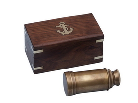 Handcrafted Model Ships FT-0240-AN Deluxe Class Scout's Antique Brass Spyglass Telescope 7" with Rosewood Box