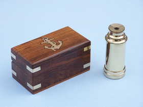 Handcrafted Model Ships FT-0240 Deluxe Class Scout's Brass Spyglass Telescope 7" w/ Rosewood Box